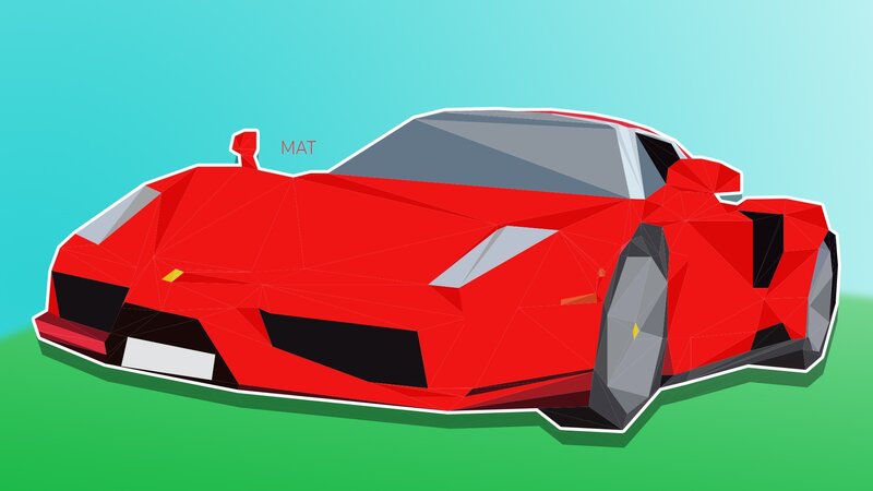 Red Sports Car — Calm, Digital Art, Green Ground