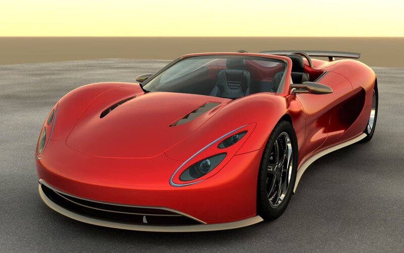 Red Sports Car — Calm, Sunset, 3d Render, Road