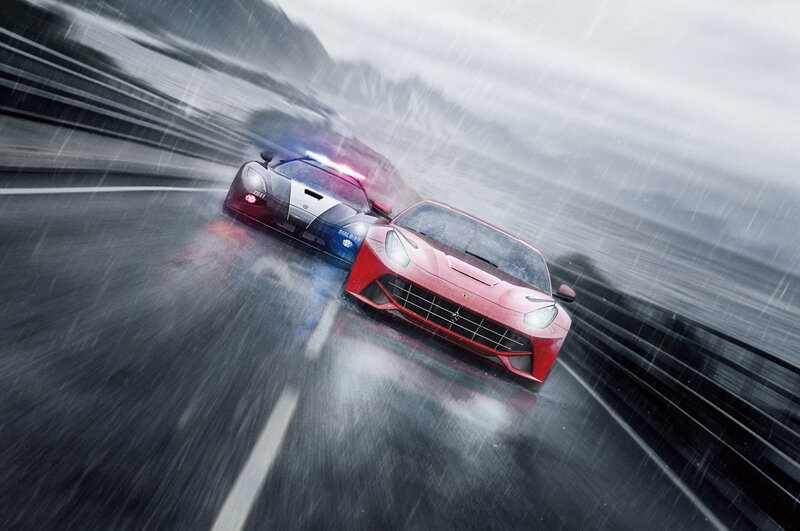 Red Sports Car Chase — Dramatic, Digital Art, Police Car