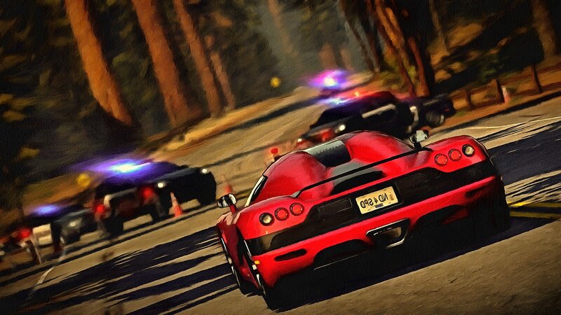 Red Sports Car Chase — Dramatic, Night