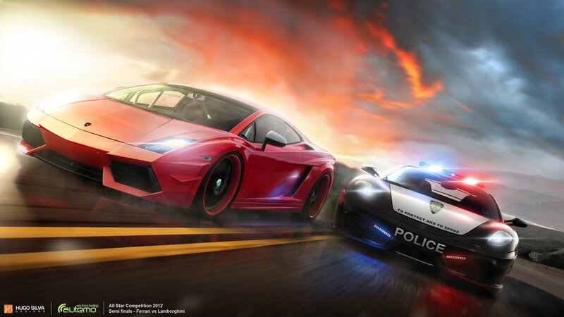 Red Sports Car Chase — Dramatic, Sunset