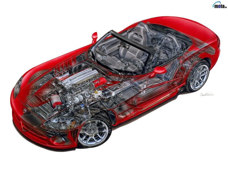 Red sports car cutaway diagram