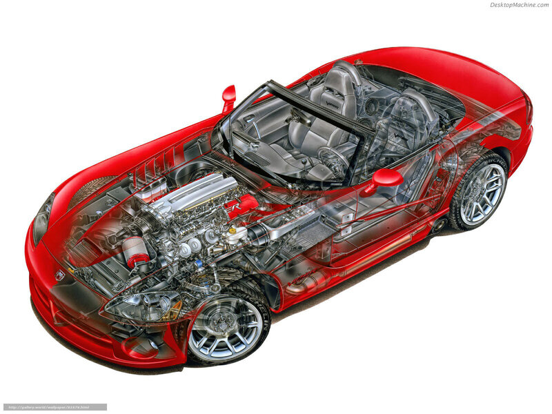 Red sports car cutaway diagram