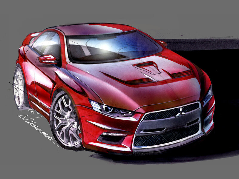 Red sports car design sketch