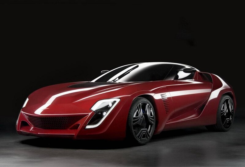 Red Sports Car — Dramatic, 3d Render, Black Wheels, Dark Background