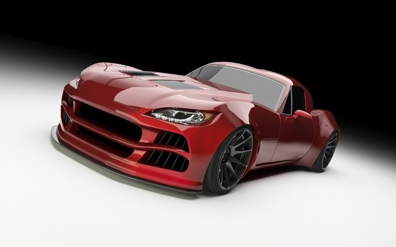 Red Sports Car — Dramatic, 3d Render, Black Wheels, Hood Vents