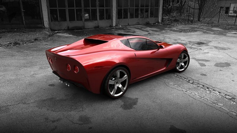 Red Sports Car — Dramatic, 3d Render, Building