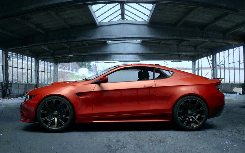 Red Sports Car — Dramatic, 3d Render, Building, Windows