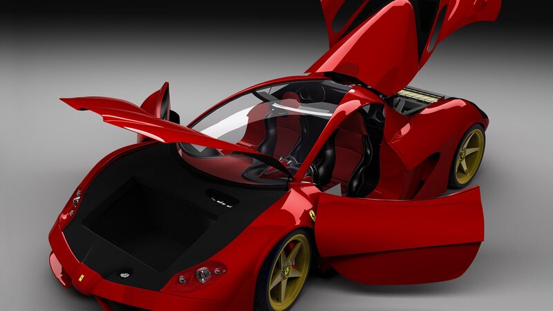 Red Sports Car — Dramatic, 3d Render, Car Door, Wheel