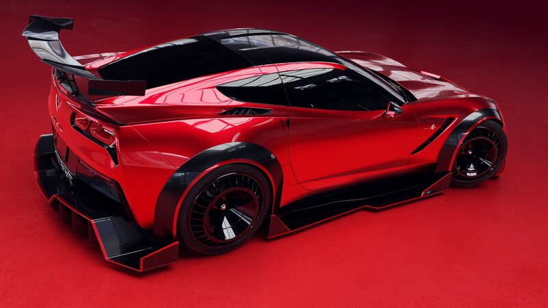 Red Sports Car — Dramatic, 3d Render, Carbon Fiber, Wings