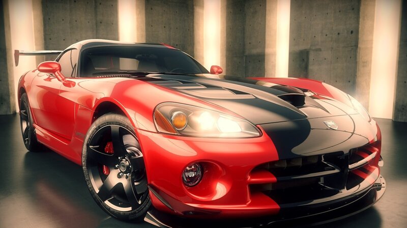Red Sports Car — Dramatic, 3d Render, Concrete Pillars, Rear Wing