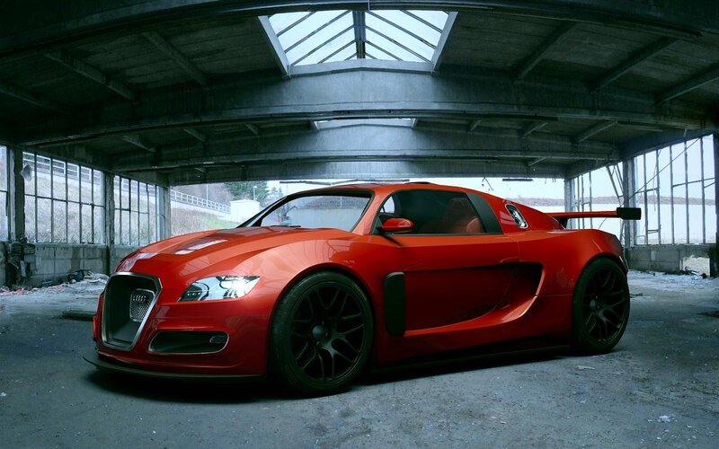Red Sports Car — Dramatic, 3d Render, Garage