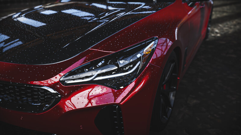 Red Sports Car — Dramatic, 3d Render, Headlight, Hood