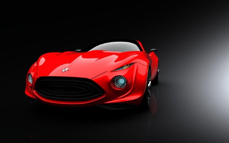 Red Sports Car — Dramatic, 3d Render, Headlights, Grille, Windshield