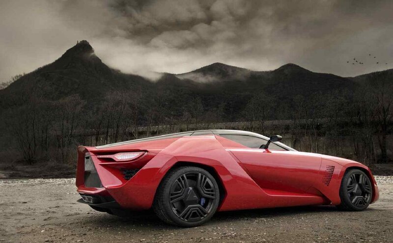 Red Sports Car — Dramatic, 3d Render, Mountains