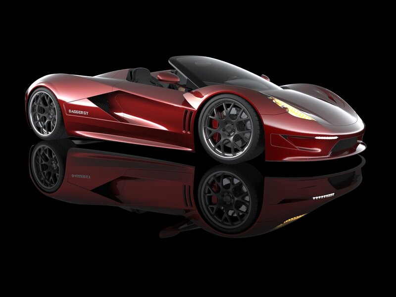 Red Sports Car — Dramatic, 3d Render, Reflection, Black Background