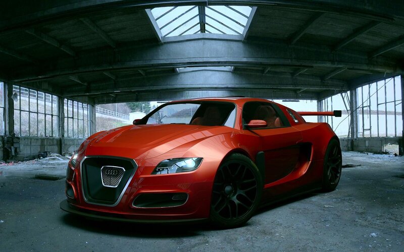 Red Sports Car — Dramatic, 3d Render, Tire