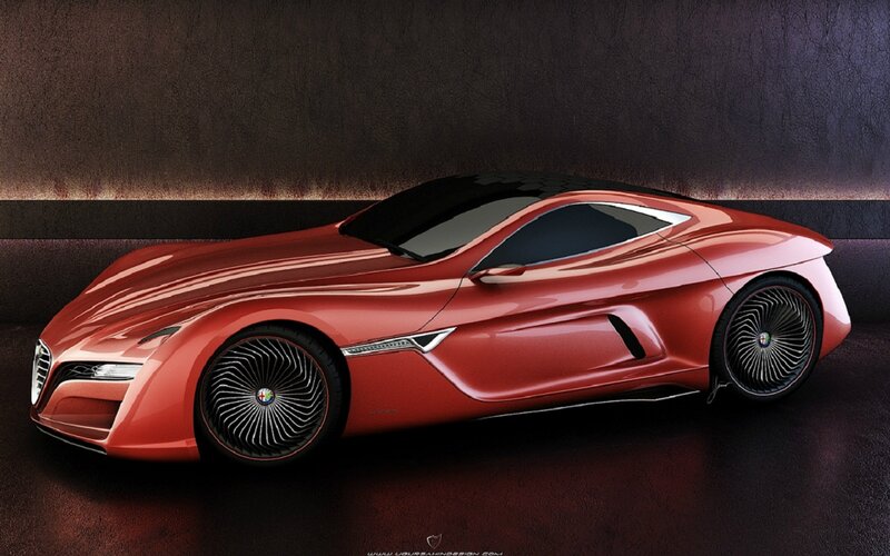 Red Sports Car — Dramatic, 3d Render, Wheel, Wall