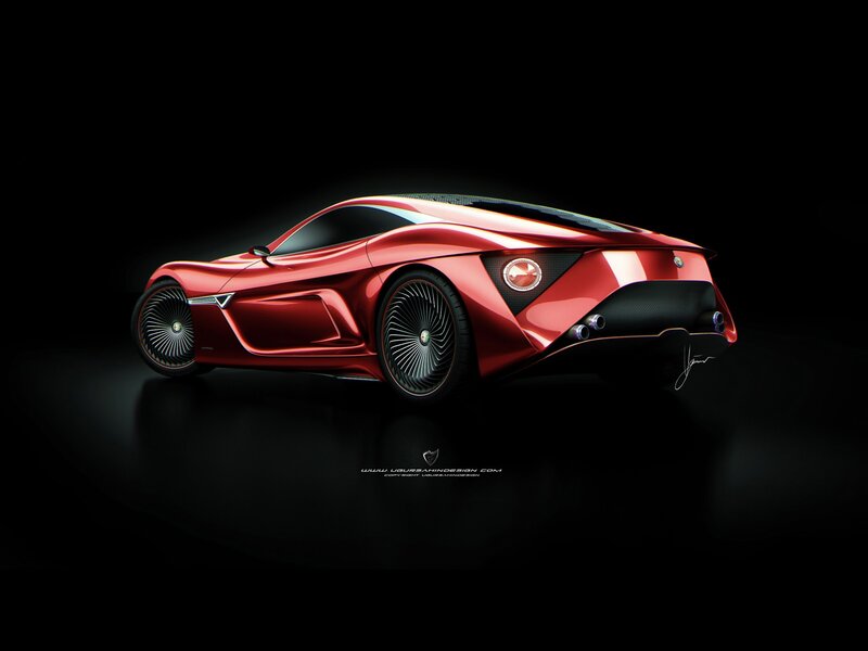 Red Sports Car — Dramatic, 3d Render, Wheels, Exhaust, Taillight
