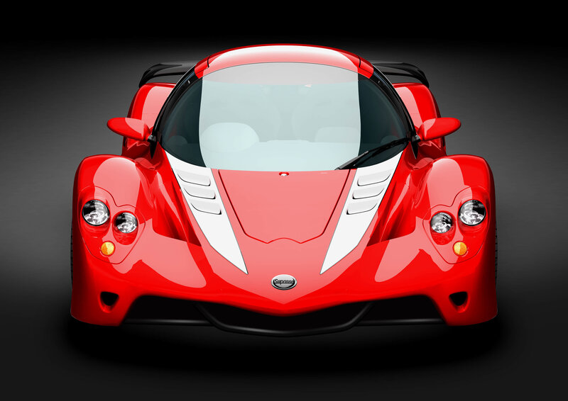 Red Sports Car — Dramatic, 3d Render, Windshield, Headlights