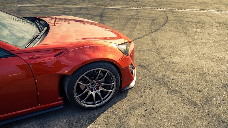Red Sports Car — Dramatic, Afternoon, Photograph, Asphalt, Tire