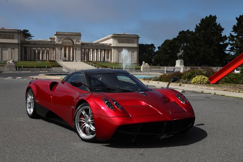 Red Sports Car — Dramatic, Afternoon, Photograph, Building, Fountain