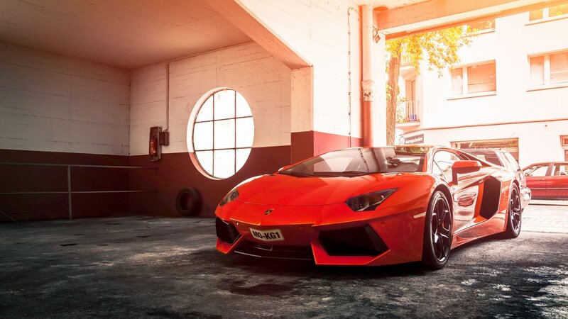 Red Sports Car — Dramatic, Afternoon, Photograph, Building, Tire