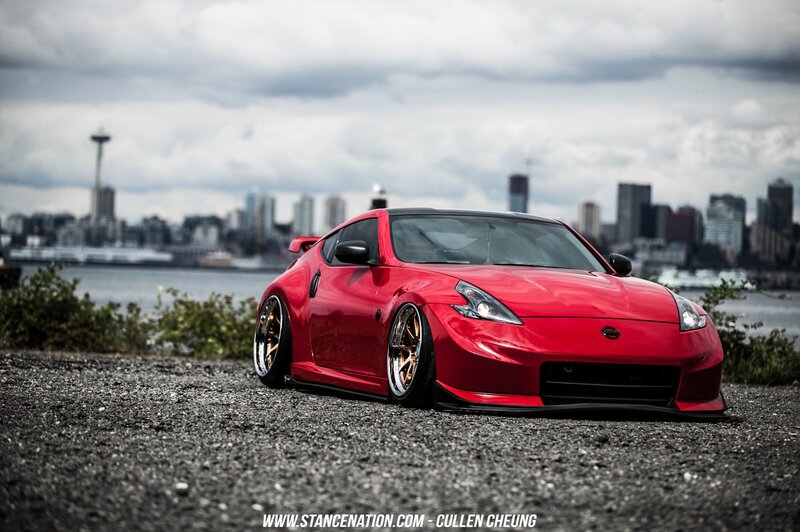 Red Sports Car — Dramatic, Afternoon, Photograph, City Skyline, Space Needle