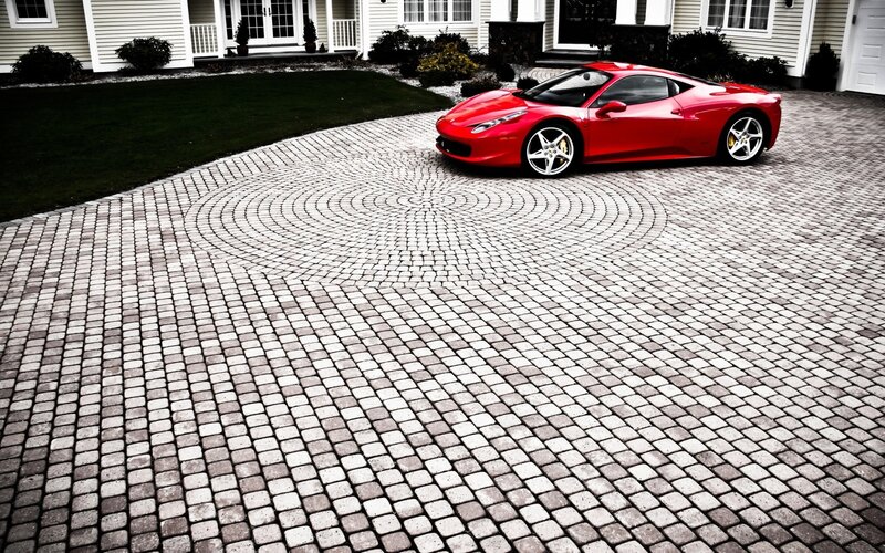Red Sports Car — Dramatic, Afternoon, Photograph, House, Driveway