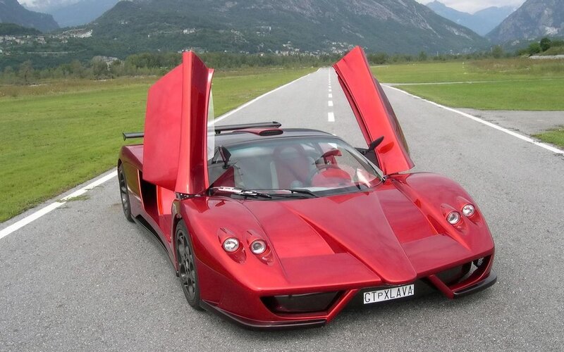 Red Sports Car — Dramatic, Afternoon, Photograph, Mountains, Road, Grass