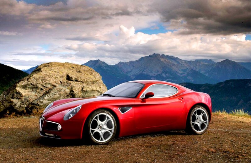 Red Sports Car — Dramatic, Afternoon, Photograph, Mountains, Rock