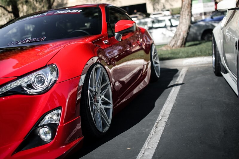Red Sports Car — Dramatic, Afternoon, Photograph, Parking Lot, Tree