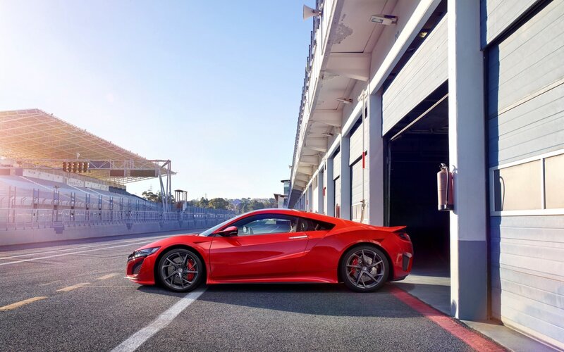 Red Sports Car — Dramatic, Afternoon, Photograph, Race Track, Pit Garage