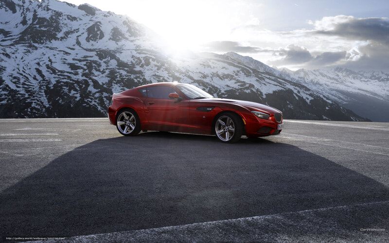 Red Sports Car — Dramatic, Afternoon, Photograph, Snowy Mountains