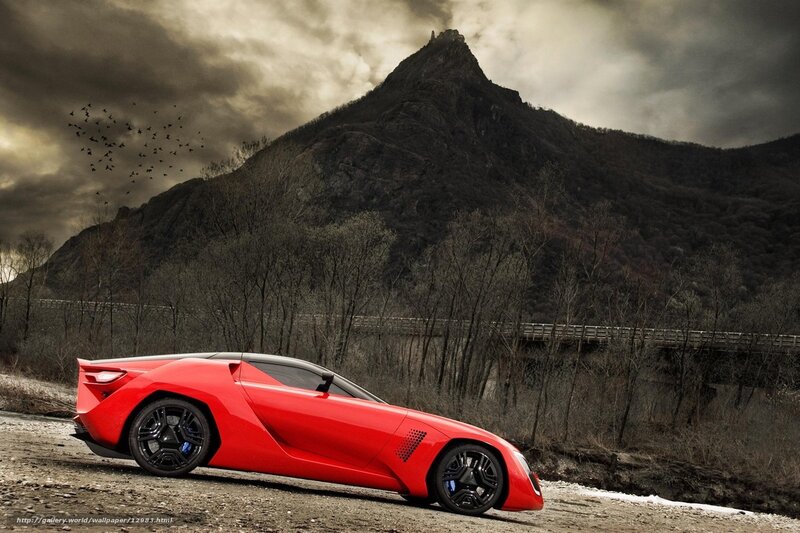 Red Sports Car — Dramatic, Autumn, Digital Art