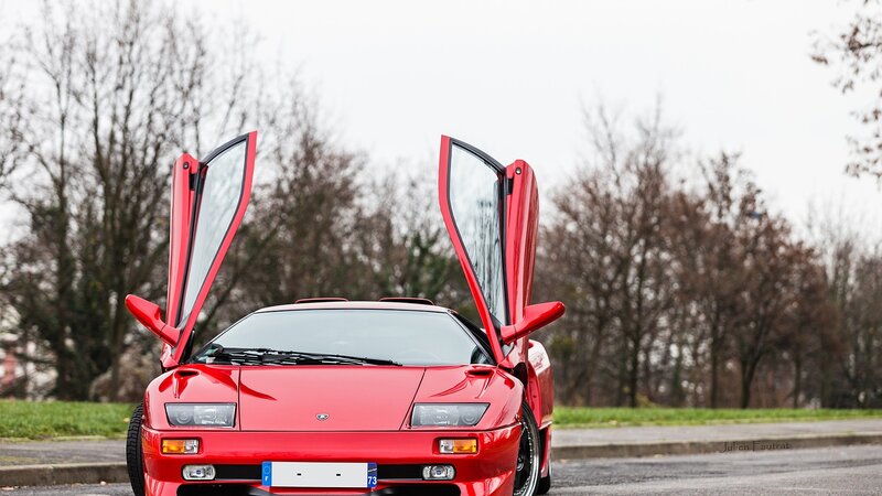 Red Sports Car — Dramatic, Autumn, Photograph, Car Doors