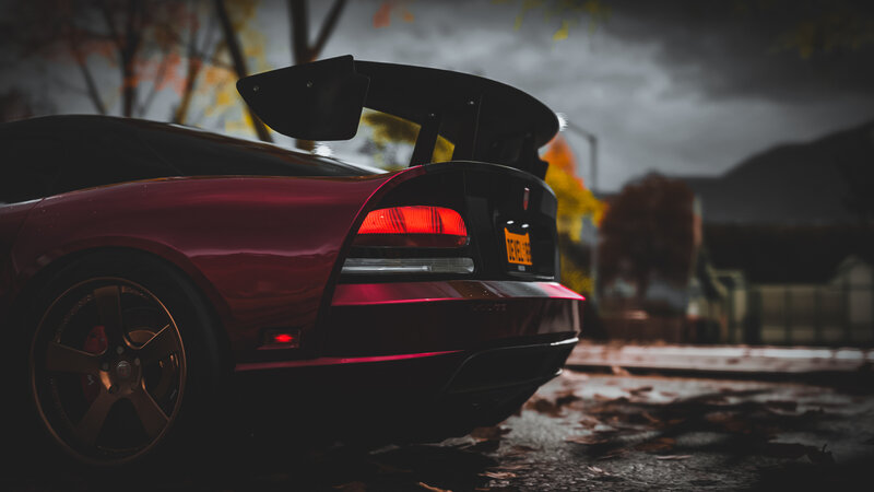 Red Sports Car — Dramatic, Autumn, Photograph, Tail Light