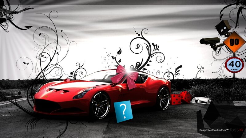 Red Sports Car — Dramatic, Digital Art, Bow