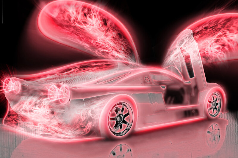 Red Sports Car — Dramatic, Digital Art, Car Door, Flames