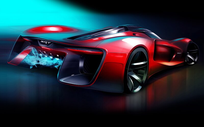 Red Sports Car — Dramatic, Digital Art, Exhaust