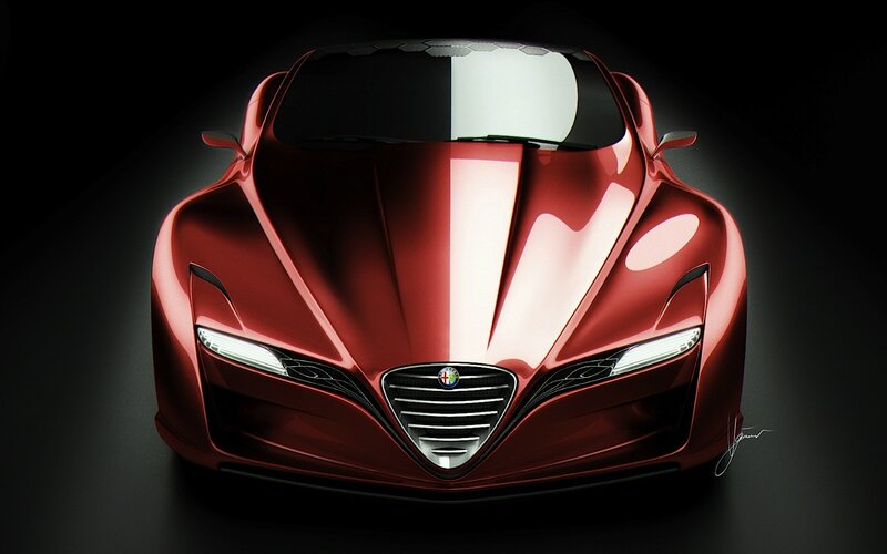 Red Sports Car — Dramatic, Digital Art, Grille, Headlights
