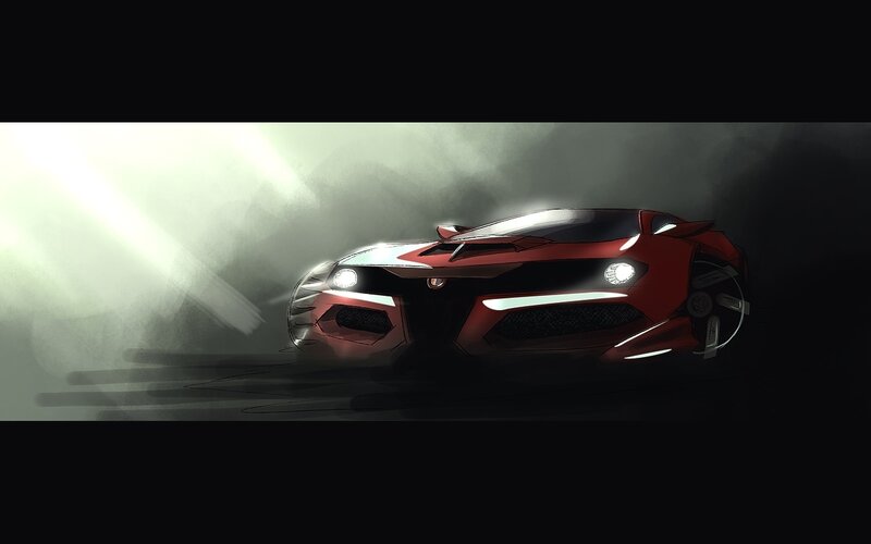 Red Sports Car — Dramatic, Digital Art, Headlights, Smoke