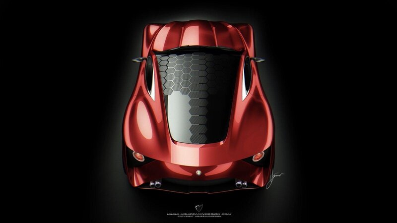 Red Sports Car — Dramatic, Digital Art, Hexagonal Pattern