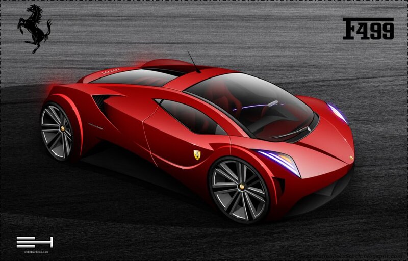 Red Sports Car — Dramatic, Digital Art, Prancing Horse Logo
