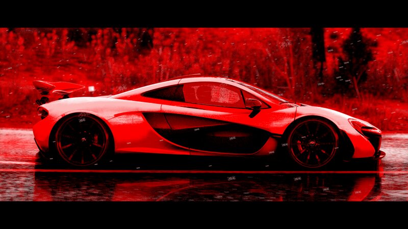 Red Sports Car — Dramatic, Digital Art, Rain