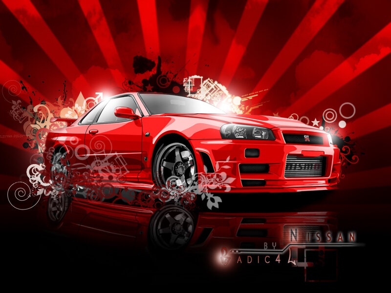 Red Sports Car — Dramatic, Digital Art, Splatter Art