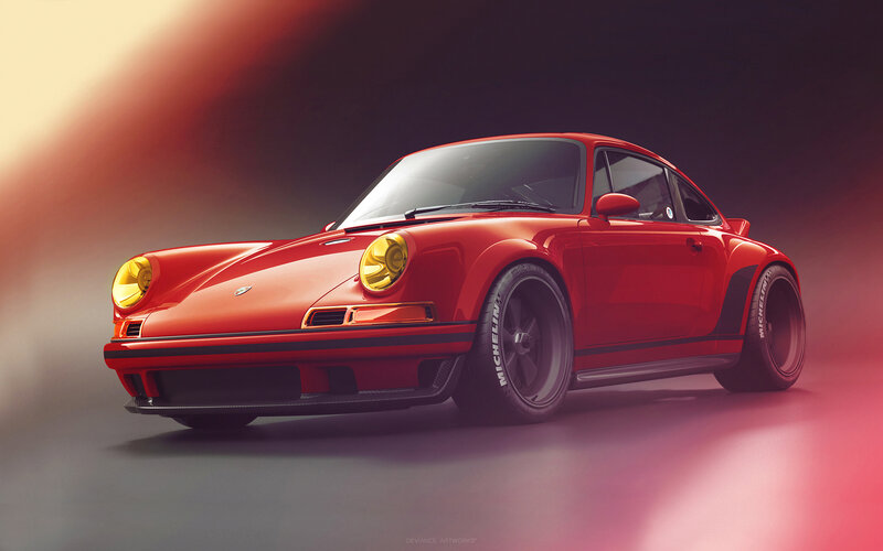 Red Sports Car — Dramatic, Digital Art, Tires