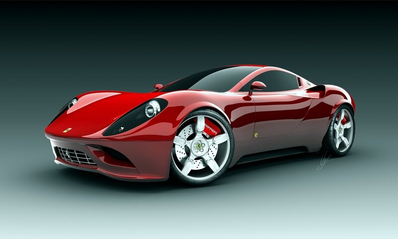 Red Sports Car — Dramatic, Digital Art, Wheel, Grille