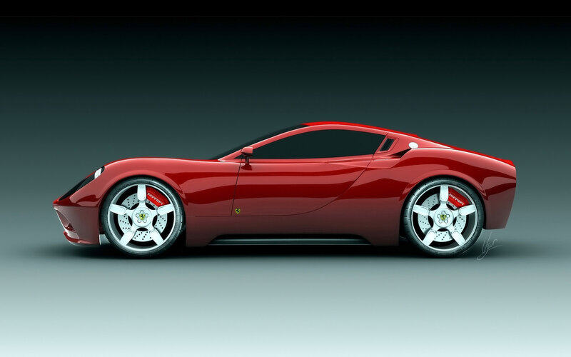 Red Sports Car — Dramatic, Digital Art, Wheel, Side Mirror