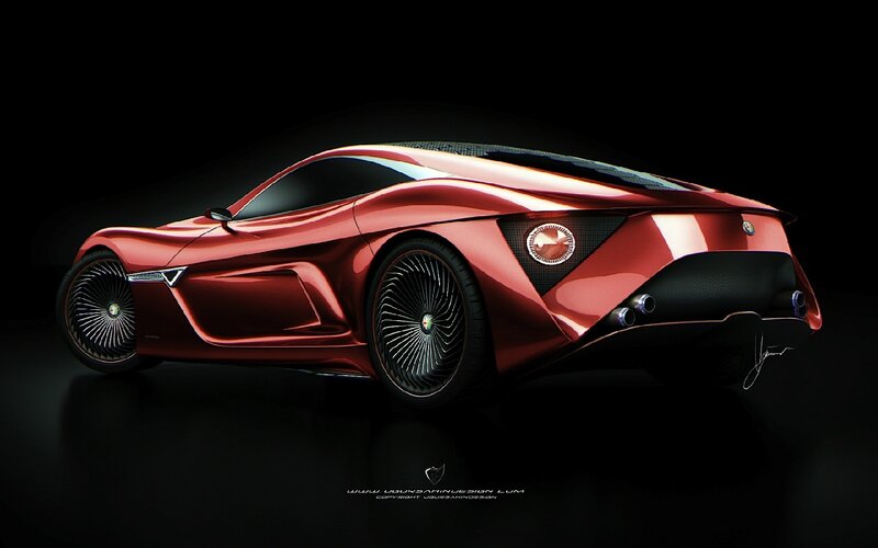 Red Sports Car — Dramatic, Digital Art, Wheels, Exhaust